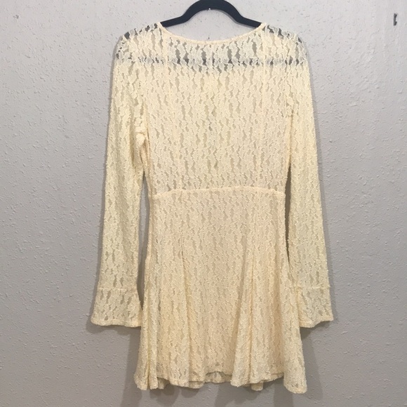 Free People Shearling Corded Lace Fit/Flare Cream Keyhole Front Dress size L - Picture 7 of 14